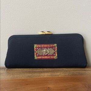 Embroidered Black Clutch